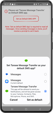 Tansee Message Transfer をデフォルトの SMS アプリとして設定する