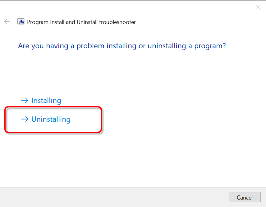 「Microsoft Program Install and Uninstall Troubleshooter」プログラムを使用する